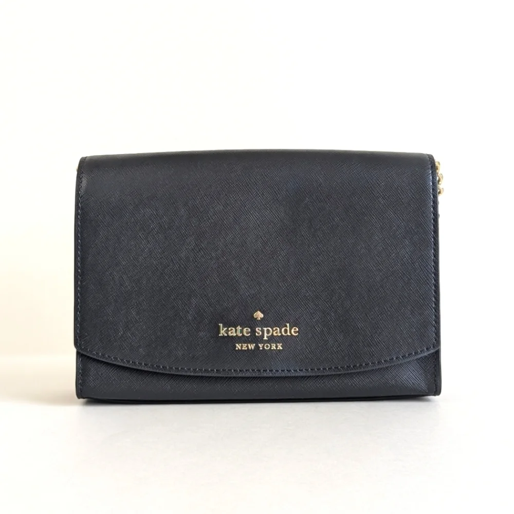 Kate Spade Carson Handbag Short Chain Strap Black Saffiano Leather Gold Tone